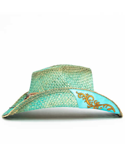 Image #3 - Shyanne Women's Cactus Flower Straw Cowboy Hat , Blue, hi-res