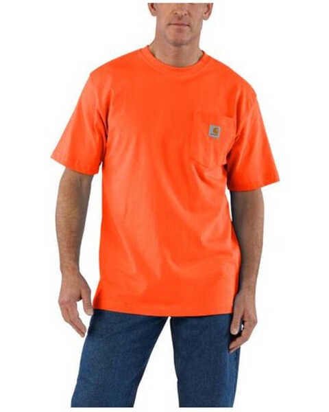 Image #1 - Carhartt Men's Loose Fit Heavyweight Logo Pocket Work T-Shirt - Tall, Bright Orange, hi-res