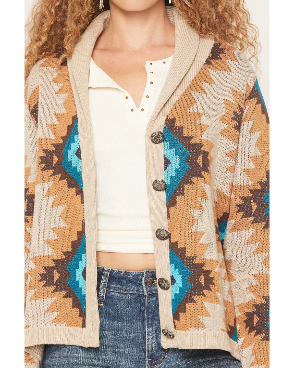 Image #3 - Cotton & Rye Women's Southwestern Button-Down Cardigan, Tan, hi-res