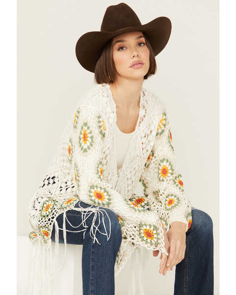 Image #1 - Miss Me Women's Crochet Kimono , Cream, hi-res