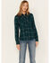 Image #1 - Shyanne Women's Plaid Print Long Sleeve Button-Down Western Shirt, Deep Teal, hi-res