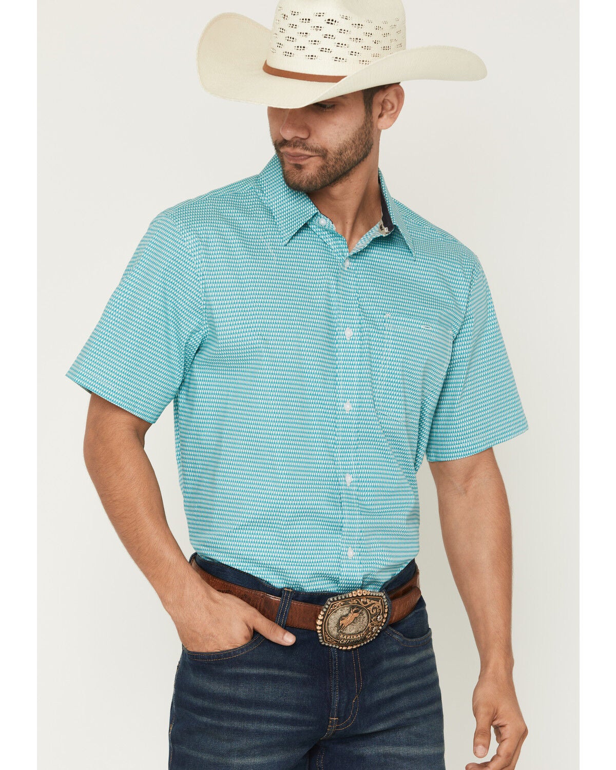 RANK 45® Men's Dasher Geo Print Short Sleeve Button-Down Stretch ...