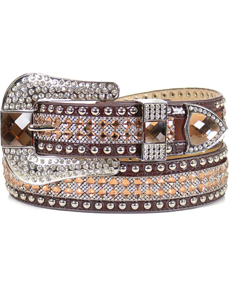 Shyanne Women's Brown Rhinestone Belt, Brown, hi-res