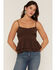 Image #1 - Originality Women's Emma Solid Sleeveless Peplum Tank Top, Brown, hi-res