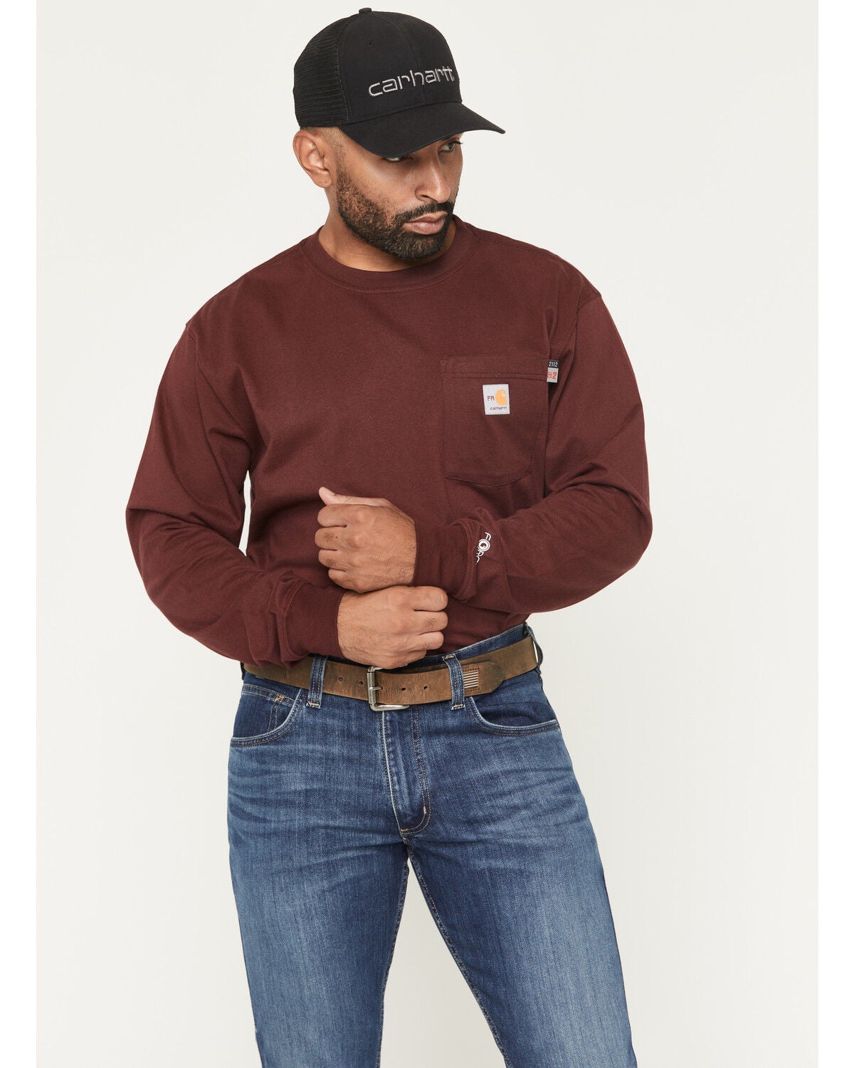 Image #2 - Carhartt Men's FR Force&reg; Loose Fit Eagle Long Sleeve Graphic Work T-Shirt, Burgundy, hi-res