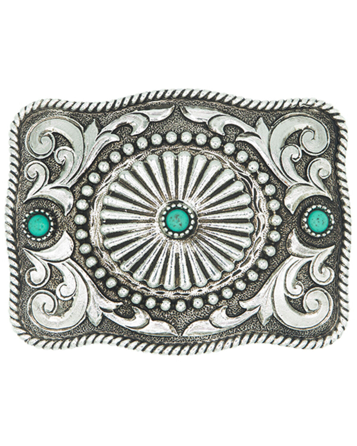 Image #1 - AndWest Etched Concho & Turquoise Belt Buckle, No Color, hi-res