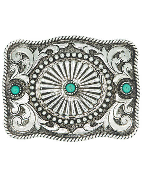 AndWest Etched Concho & Turquoise Belt Buckle, No Color, hi-res