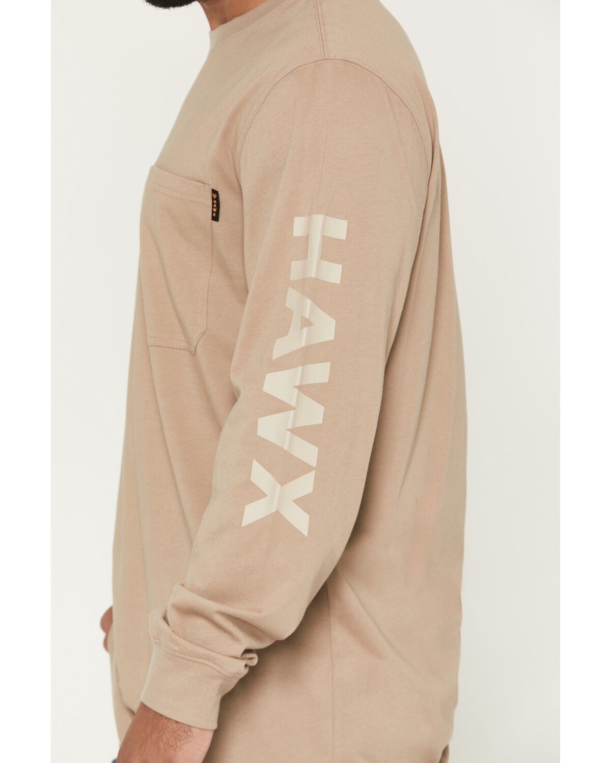 Image #3 - Hawx Men's Solid Graphic Logo Long Sleeve Work T-Shirt, Tan, hi-res