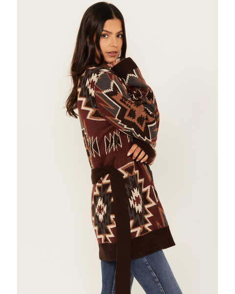 Image #2 - Powder River Outfitters Women's Southwestern Print Robe Sweater , Brown, hi-res