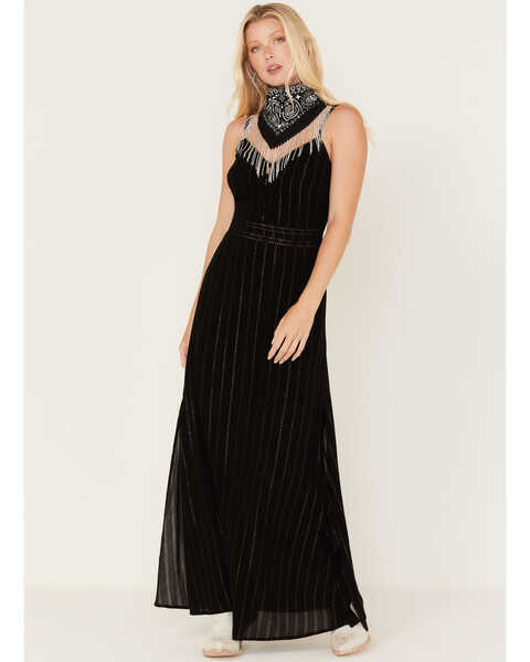 Idyllwind Women's Metallic Stripe Maxi Slip Dress, Black, hi-res