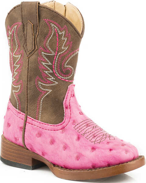 Roper Toddler Girls' Pink Ostrich Print Western Boots - Square Toe, Pink, hi-res