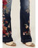 Image #2 - Driftwood Women's Medium Wash High Rise Floral Embroidered Stretch Flare Jeans, Medium Wash, hi-res