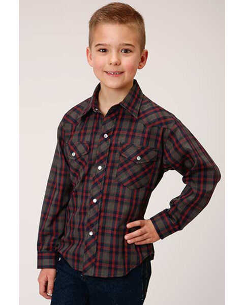 Roper Boys' Plaid Print Long Sleeve Snap Western Shirt, Multi, hi-res