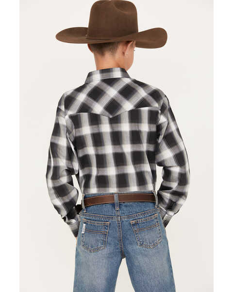 Image #4 - Roper Boys' Plaid Print Long Sleeve Snap Western Shirt, Black, hi-res