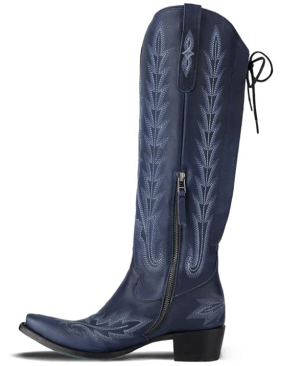 Image #3 - Lane Women's Lexington Knee High Corset Western Boots - Snip Toe, Navy, hi-res