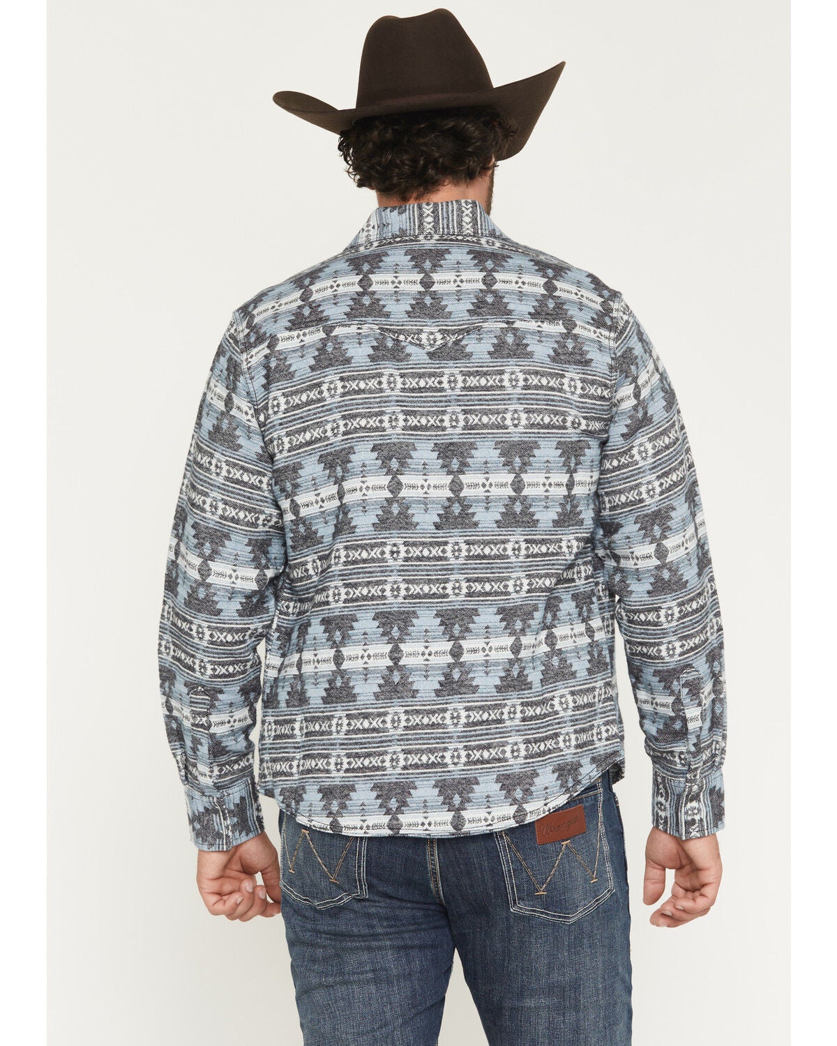 Image #4 - Wrangler Retro Men's Southwestern Print Long Sleeve Snap Shirt Jacket, Blue, hi-res