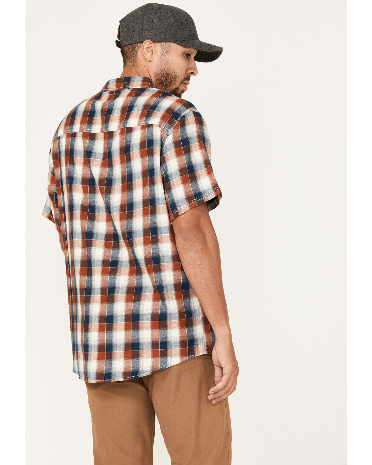 Image #4 - Brothers and Sons Men's Casual Plaid Short Sleeve Button-Down Western Shirt, Dark Orange, hi-res