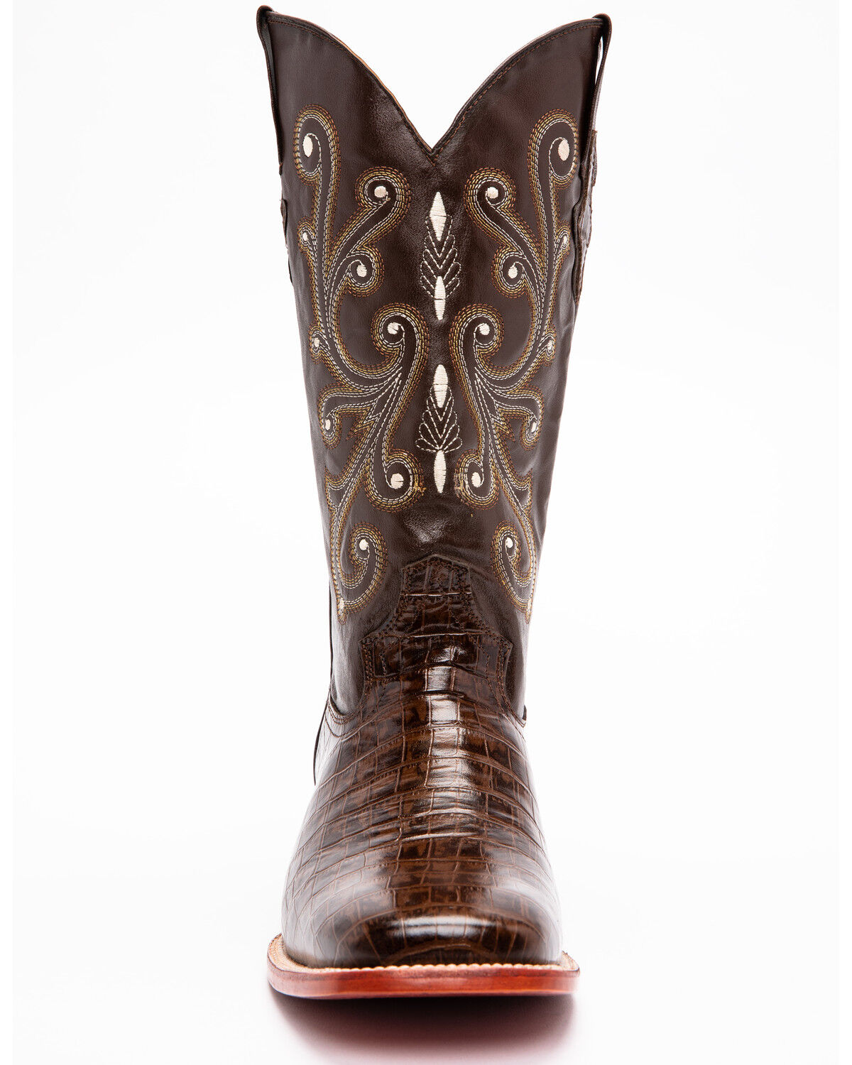 Image #4 - Ferrini Men's Chocolate Alligator Belly Print Western Boots - Broad Square Toe, , hi-res