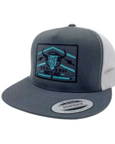 Image #1 - Salty Rodeo Men's The Turquoise Embroidered Lightning Steerhead Mesh-Back Ball Cap, Grey, hi-res