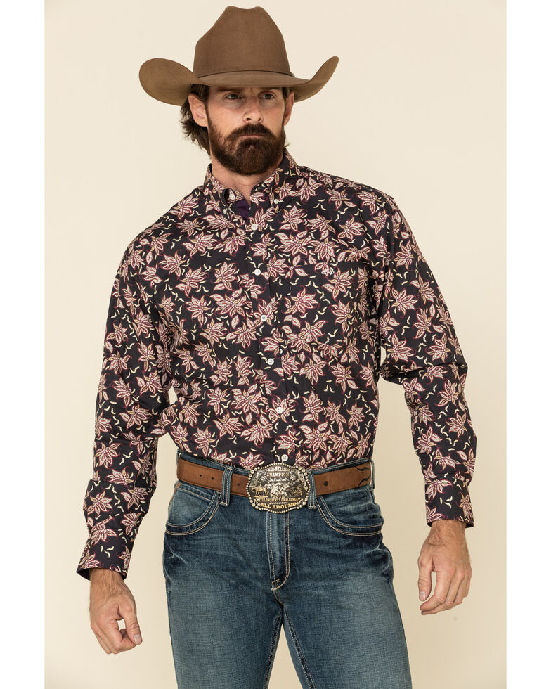 Resistol Men's Black Meadow Floral Print Long Sleeve Western Shirt , Black, hi-res