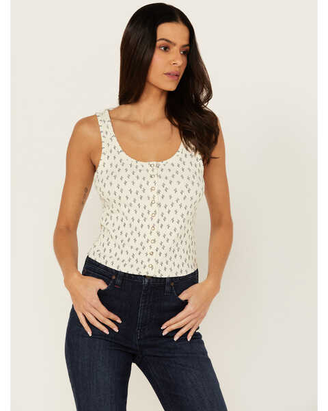 Cleo + Wolf Women's Amy Rib Knit Cropped Tank Top , Cream, hi-res