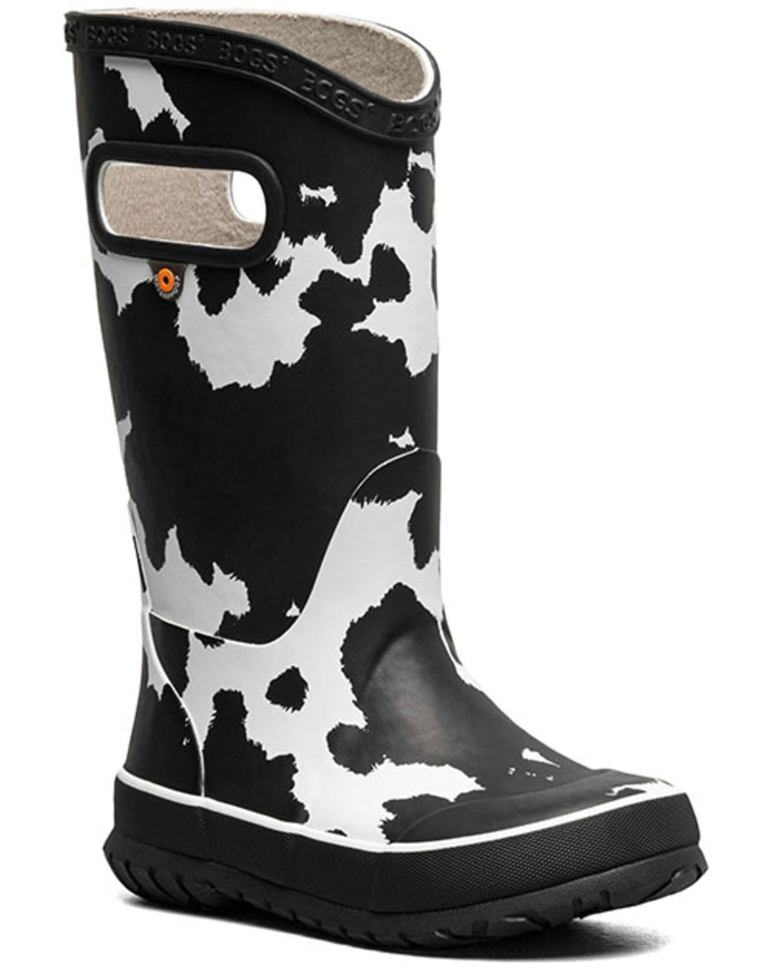 Bogs Girls Cow Print Rain Boots Round Toe Country Outfitter
