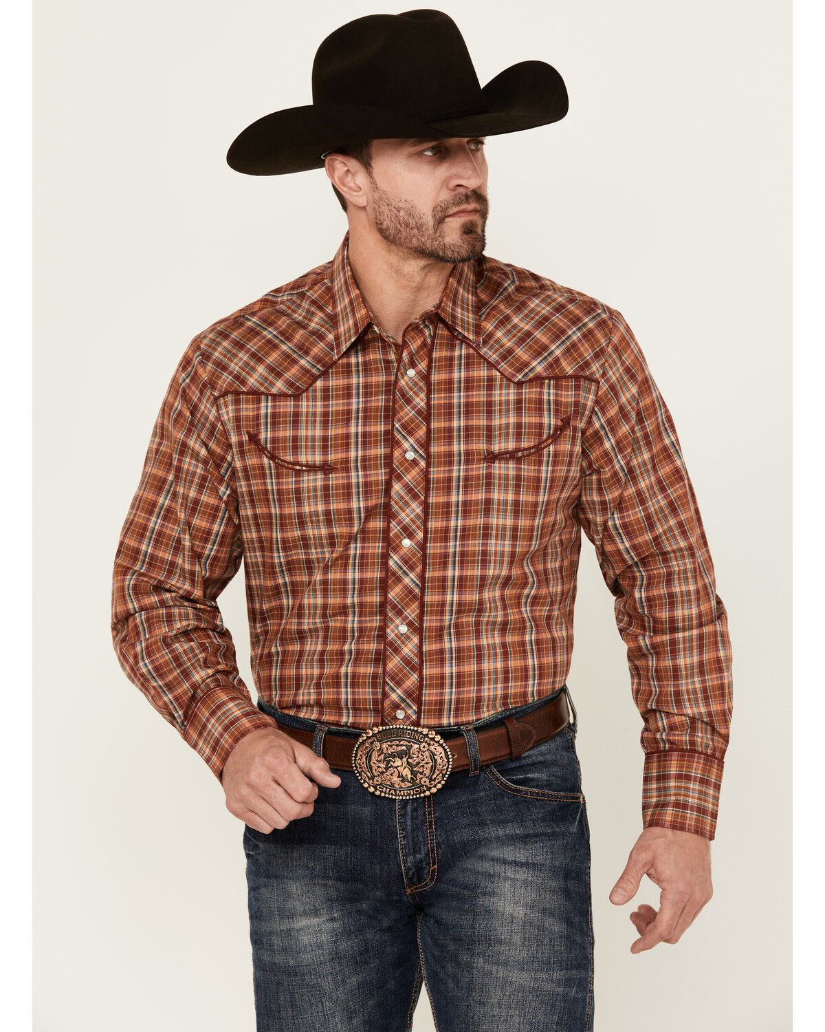 Image #1 - Roper Men's Plaid Print Long Sleeve Pearl Snap Western Shirt, Multi, hi-res
