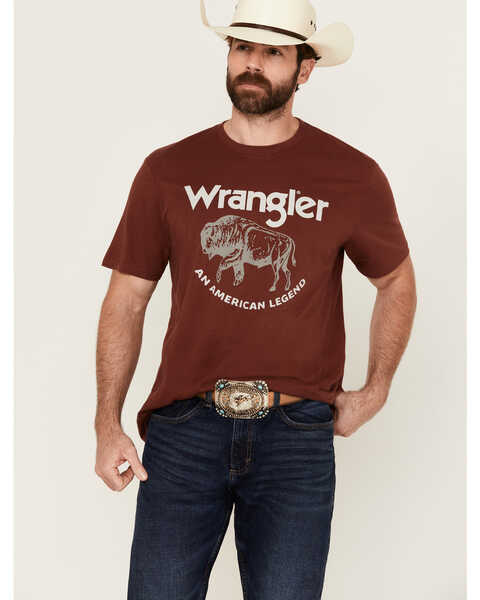 Wrangler Men's Boot Barn Exclusive Buffalo Logo Short Sleeve Graphic T-Shirt , Burgundy, hi-res