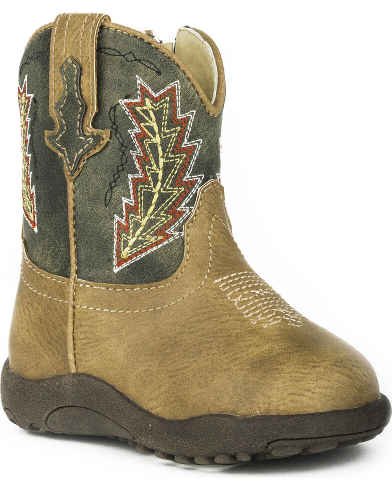 Roper Infant Boys' Cowbaby Arrowheads Pre-Walker Cowboy Boots - Round Toe, Tan, hi-res