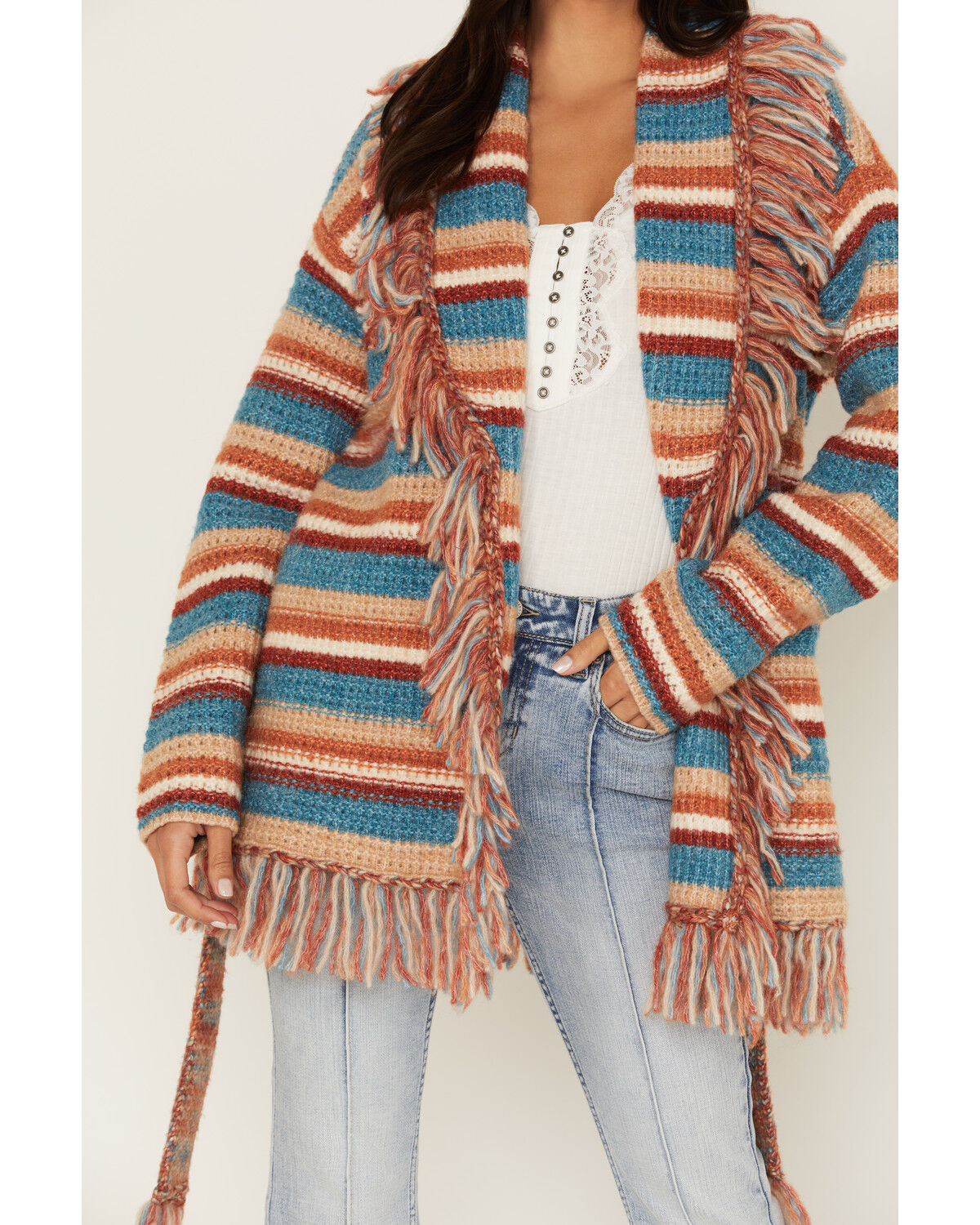 Image #3 - Idyllwind Women's Abilene Striped Fringe Cardigan, Blue, hi-res