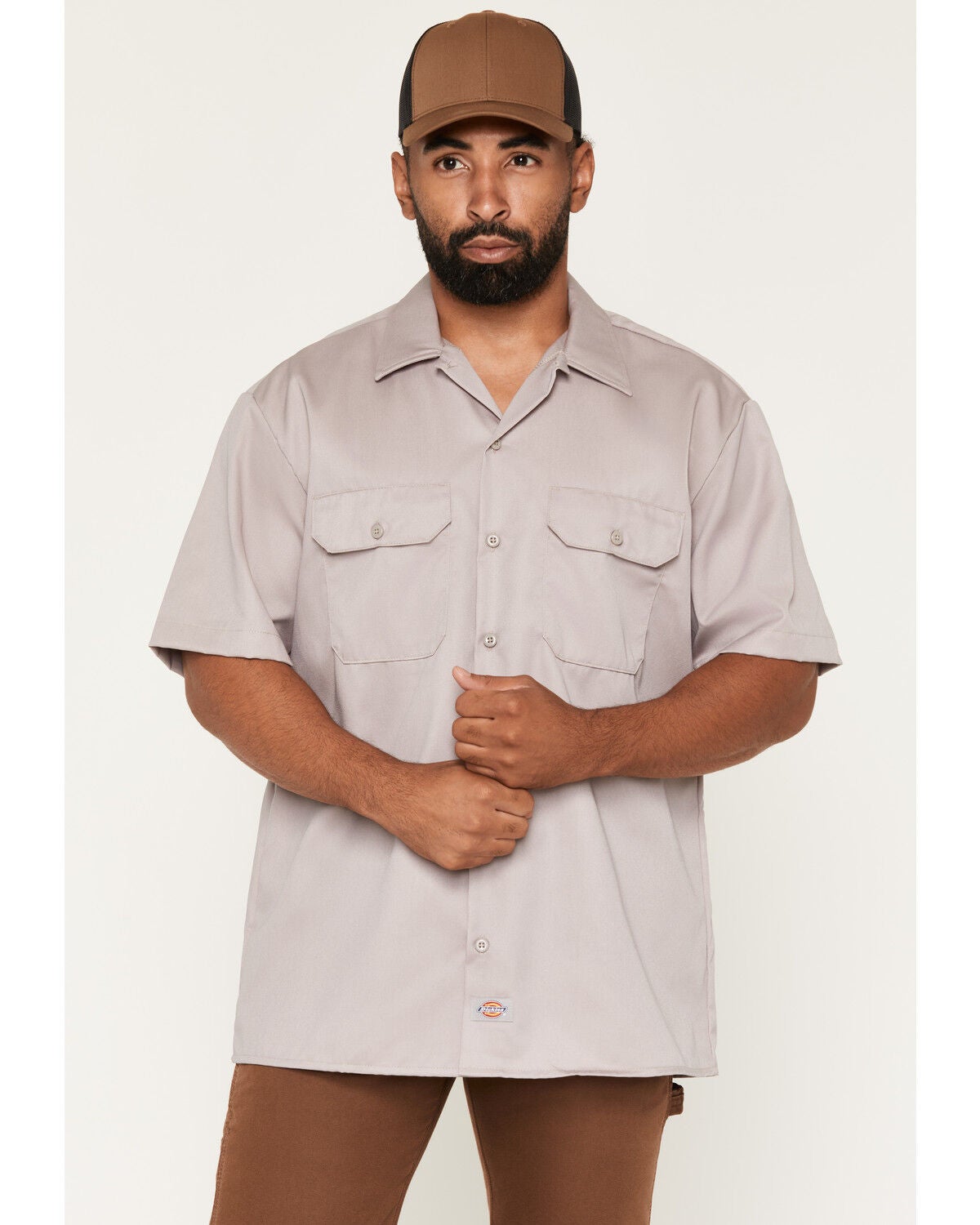 Dickies Men's Twill Short Sleeve Button-Down Original Work Shirt, Silver, hi-res
