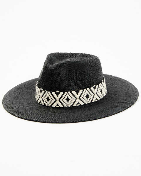 Nikki Beach Women's Ashlyn Australian Straw Western Fashion Hat, Black, hi-res