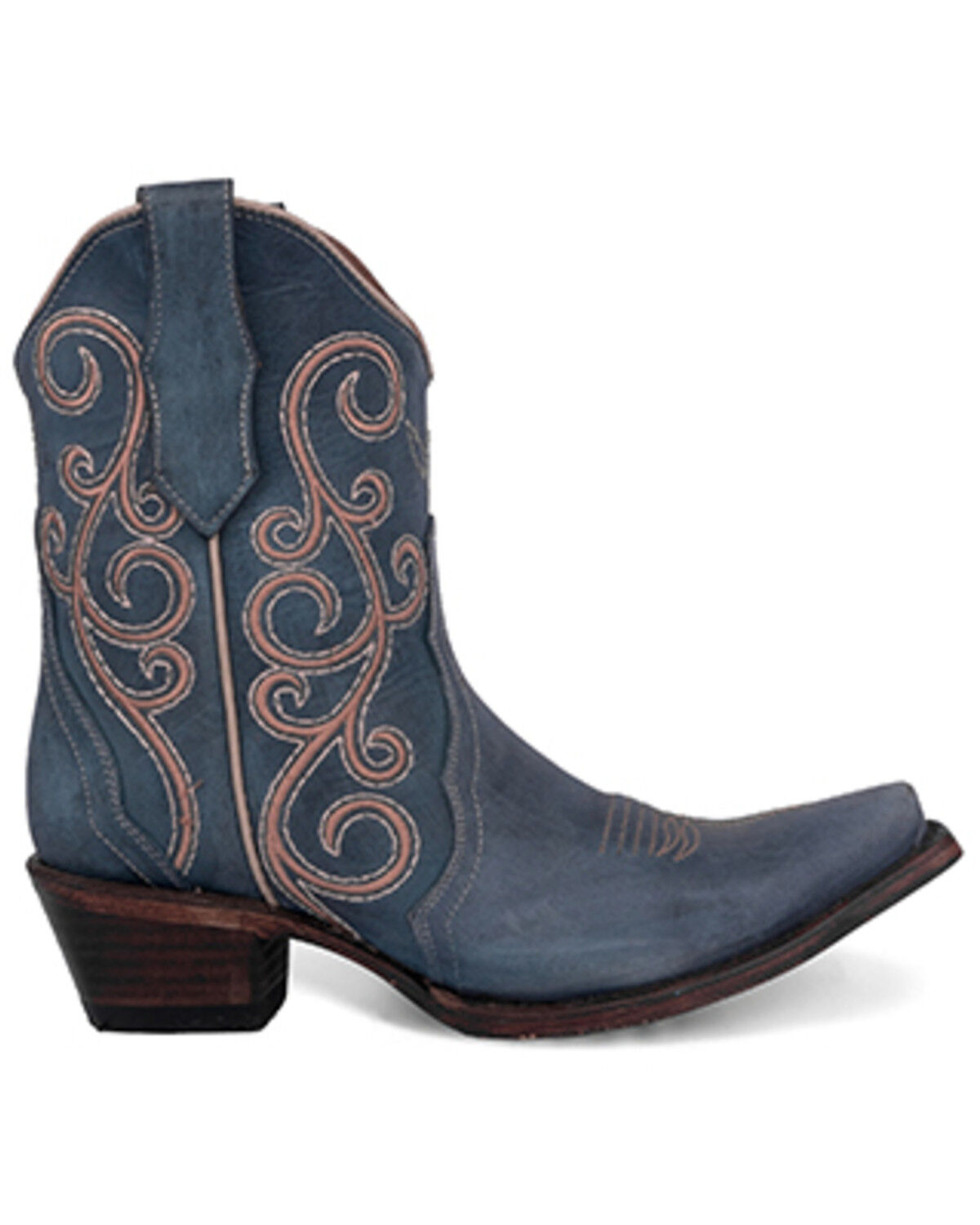 Image #2 - Circle G Women's Distressed Embroidered Triad Ankle Boots - Snip Toe, Blue, hi-res