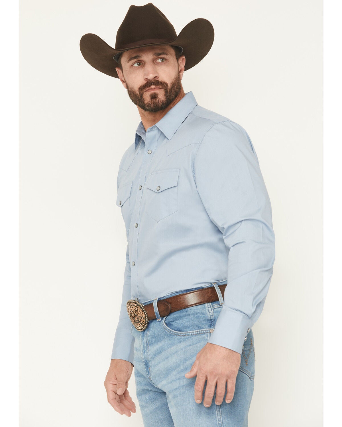 Image #2 - Gibson Trading Co Men's Campfire Solid Long Sleeve Snap Stretch Western Shirt - Big, Blue, hi-res