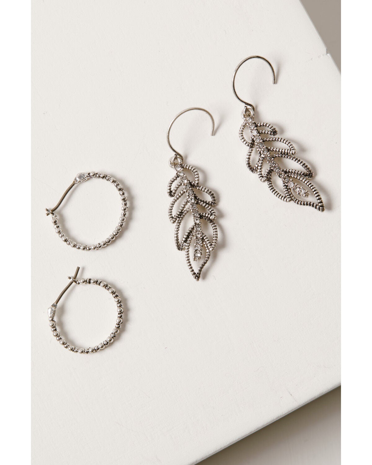 Image #3 - Lainey Wilson Women's Feather Drop Trio Earring Set - 3 Piece, Silver, hi-res
