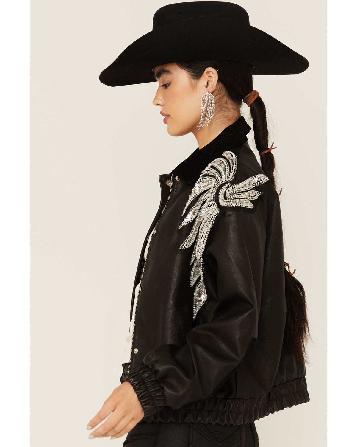 Image #2 - Miss Me Women's Winged Faux Leather Jacket, Black, hi-res
