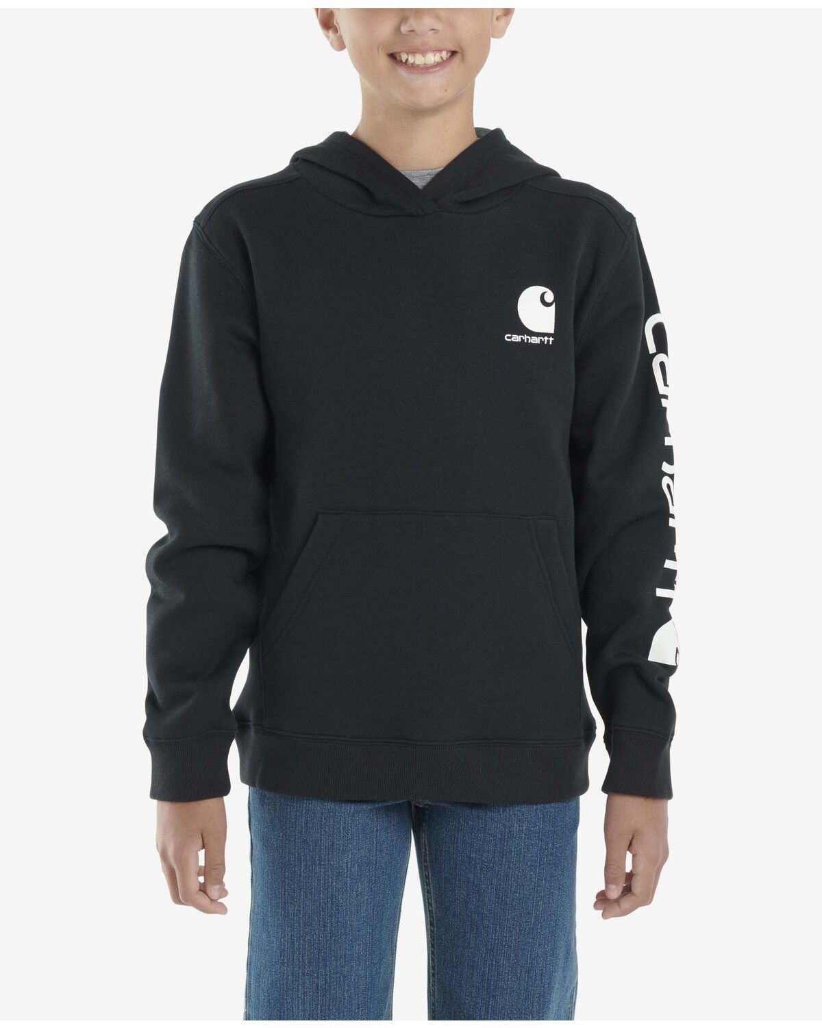 Image #1 - Carhartt Little Boys' Solid Logo Hooded Sweatshirt, Black, hi-res