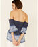 Image #4 - Temped Women's Border Print Smocked Off Shoulder Short Sleeve Top , Navy, hi-res