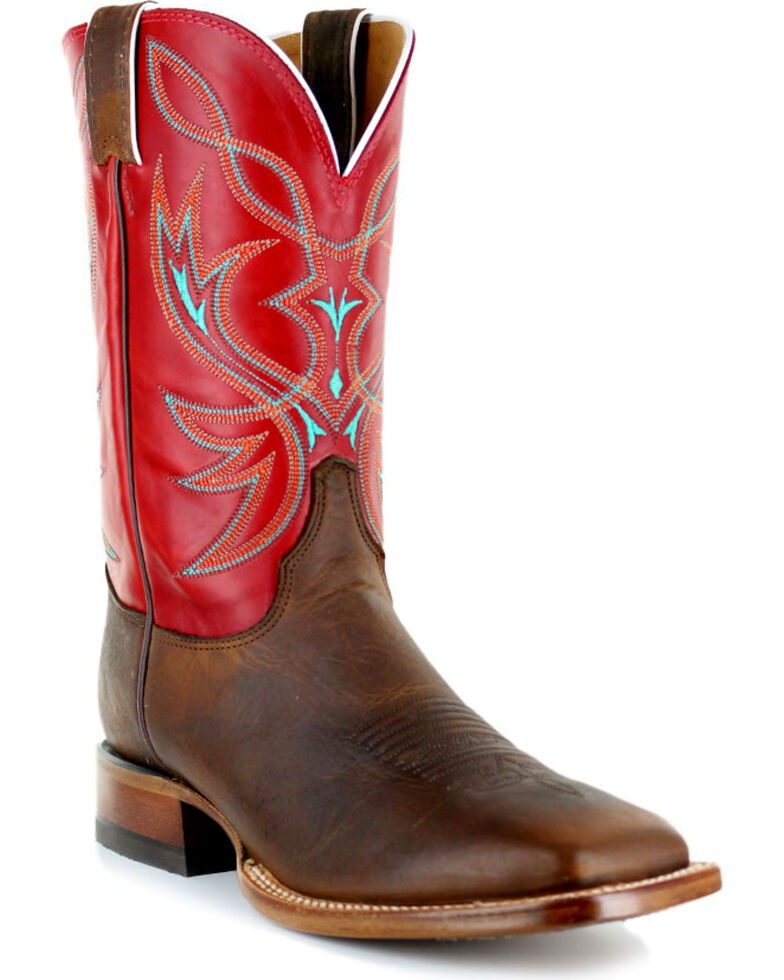 Justin Men's Red Upper Two Toned Cowboy Boots - Square Toe , Brown, hi-res