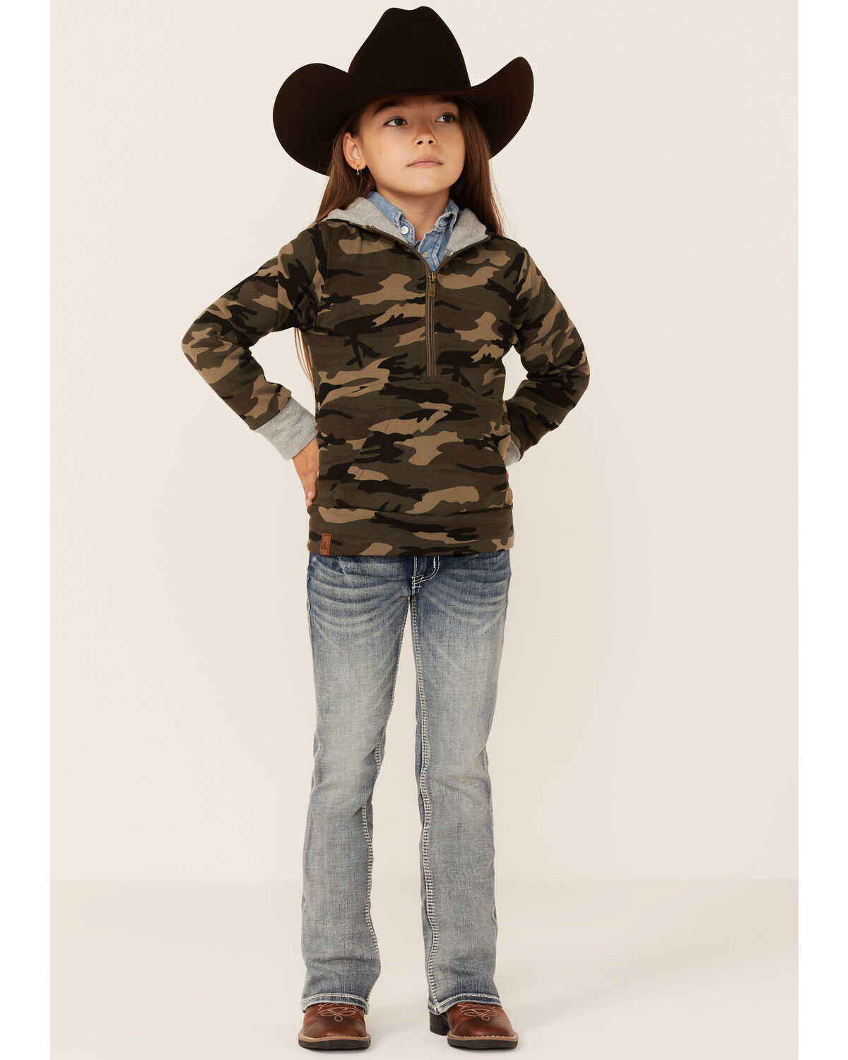 Image #2 - Ampersand Avenue Girls' Multi Camo Print 1/4 Zip Pullover, Multi, hi-res