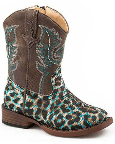 Roper Toddler Girls' Leopard Glitter Western Boots - Square Toe, Blue, hi-res