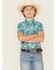 Image #1 - Rock & Roll Denim Boys' Southwestern Print Short Sleeve Snap Western Shirt, Teal, hi-res