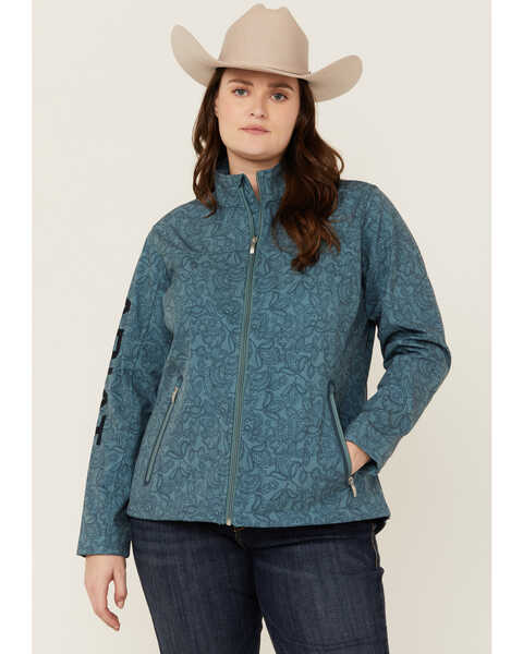 Ariat Women's Printed Team Softshell Jacket - Plus , Teal, hi-res