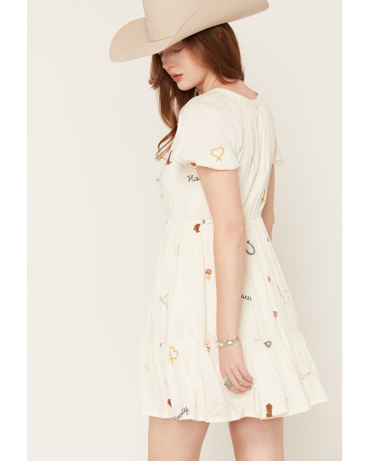 Image #4 - Rosabelle Honey Women's Boot Barn Exclusive Western Motif Embroidered Mini Dress, White, hi-res