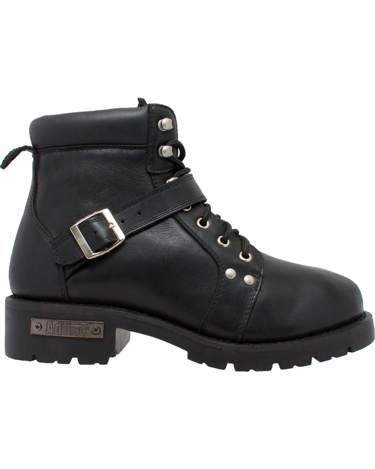Image #2 - Ad Tec Men's 6" Lace Zipper Biker Boots - Round Toe, Black, hi-res