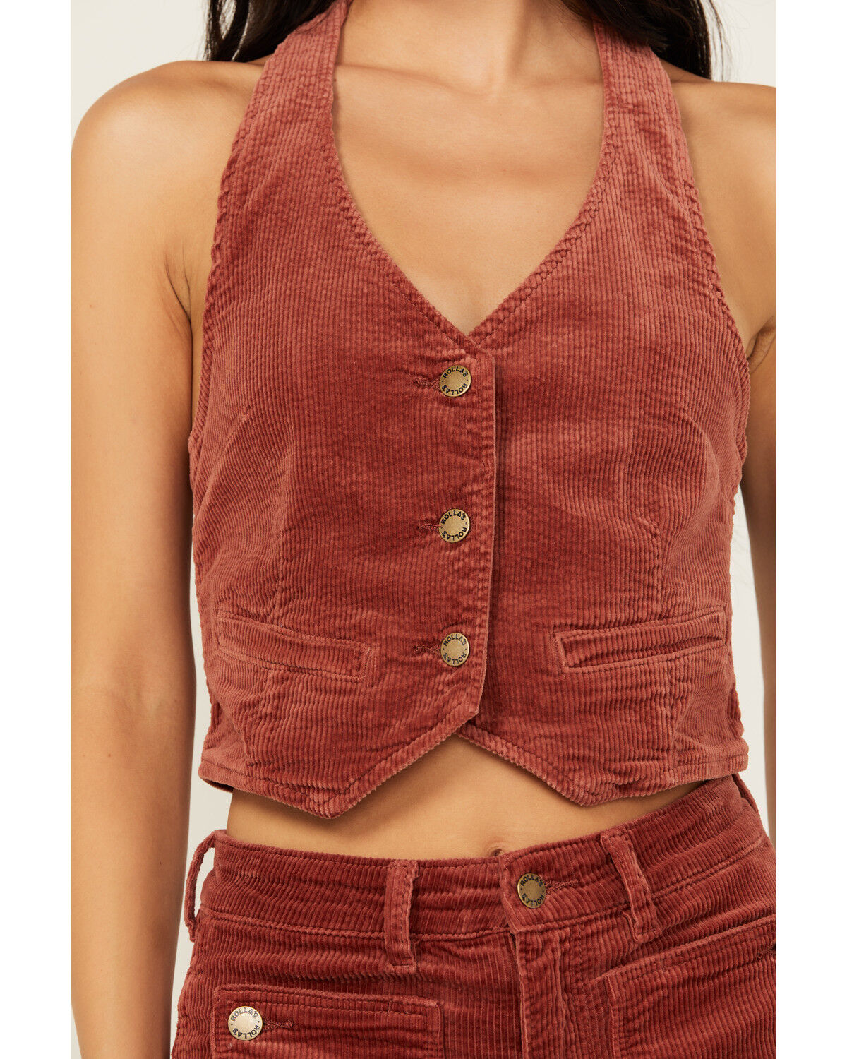 Image #3 - Rolla's Women's Corduroy Halter Vest, Brick Red, hi-res