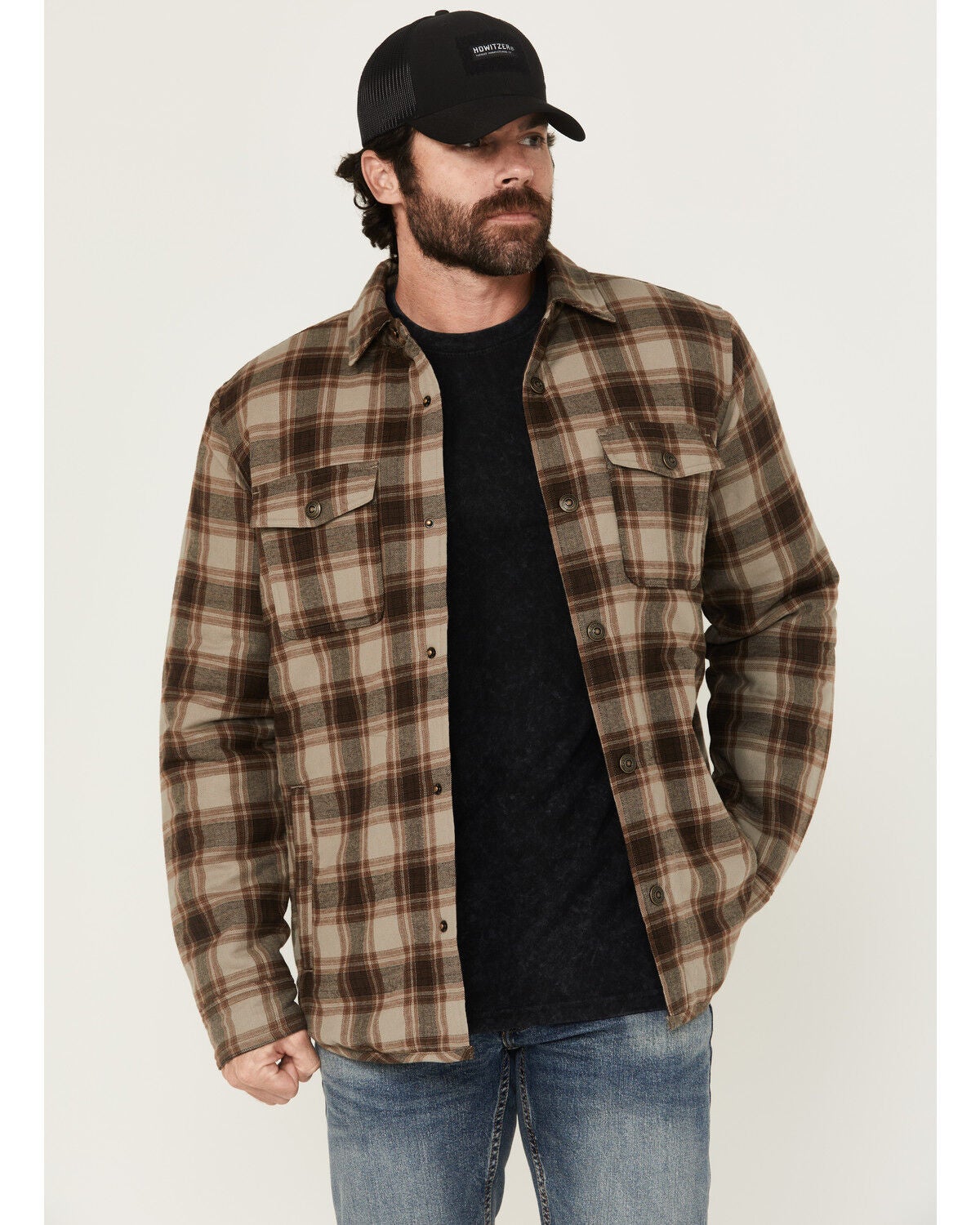 Brothers and Sons Men's Schefter Plaid Print Shirt Jacket, Medium Grey, hi-res