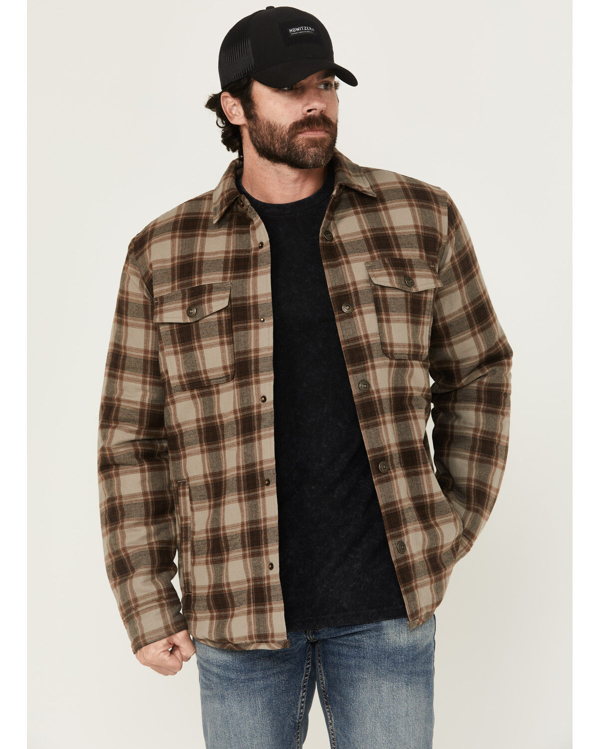 Image #1 - Brothers and Sons Men's Schefter Plaid Print Shirt Jacket, Medium Grey, hi-res