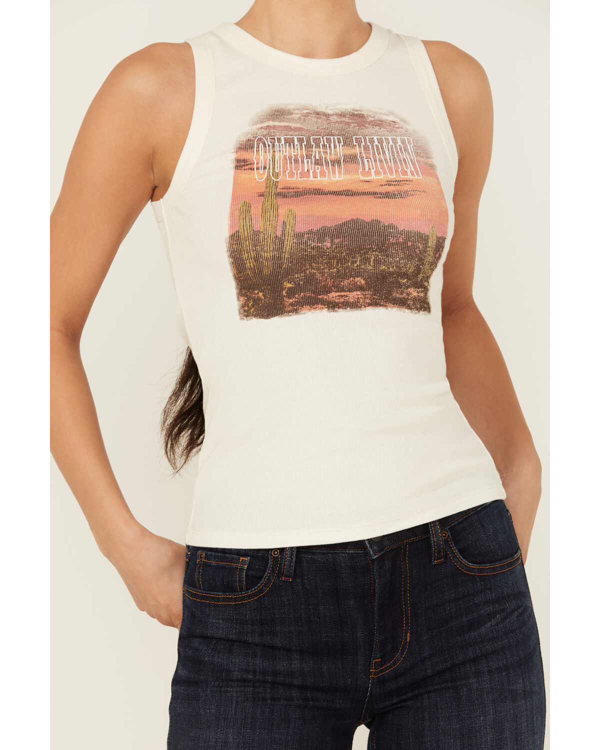 Image #3 - Idyllwind Women's Outlaw Livin Sleeveless Ribbed Tank Top, Ivory, hi-res