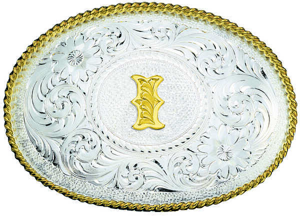 Montana Silversmiths Engraved Initial I Western Belt Buckle, Multi, hi-res